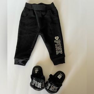 Used custom-made infant girl PINK sweatpants  and matching sandals size:9m